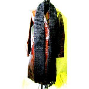 Black Scarf 101x5 Extra Long Chunky Handmade Crochet Men Women Visual Kei NWT